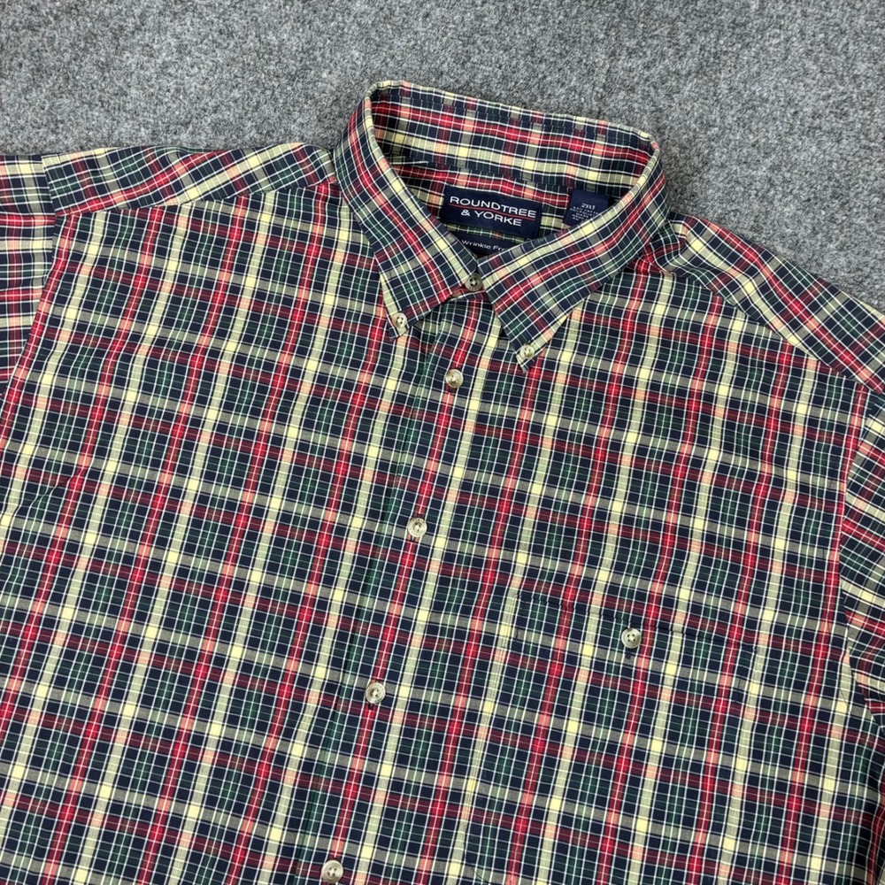 Roundtree & Yorke Mens Size 2XLT XXL Tall Plaid Button Down Shirt Short Sleeve